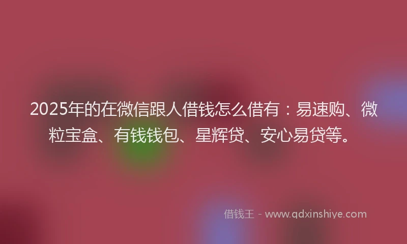 2025年的在微信跟人借钱怎么借有：易速购、微粒宝盒、有钱钱包、星辉贷、安心易贷等。