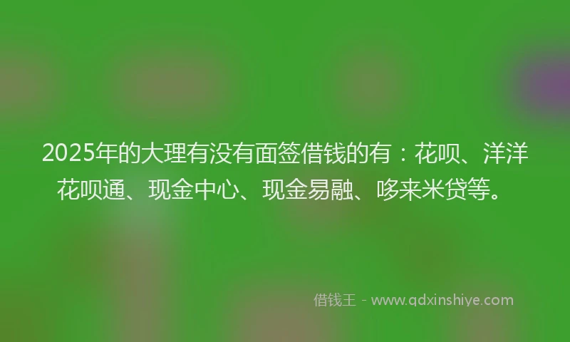 2025年的大理有没有面签借钱的有：花呗、洋洋花呗通、现金中心、现金易融、哆来米贷等。