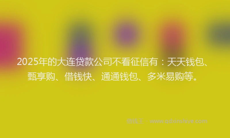 2025年的大连贷款公司不看征信有：天天钱包、甄享购、借钱快、通通钱包、多米易购等。