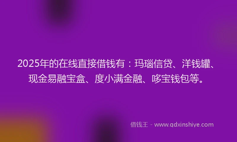 2025年的在线直接借钱有：玛瑙信贷、洋钱罐、现金易融宝盒、度小满金融、哆宝钱包等。