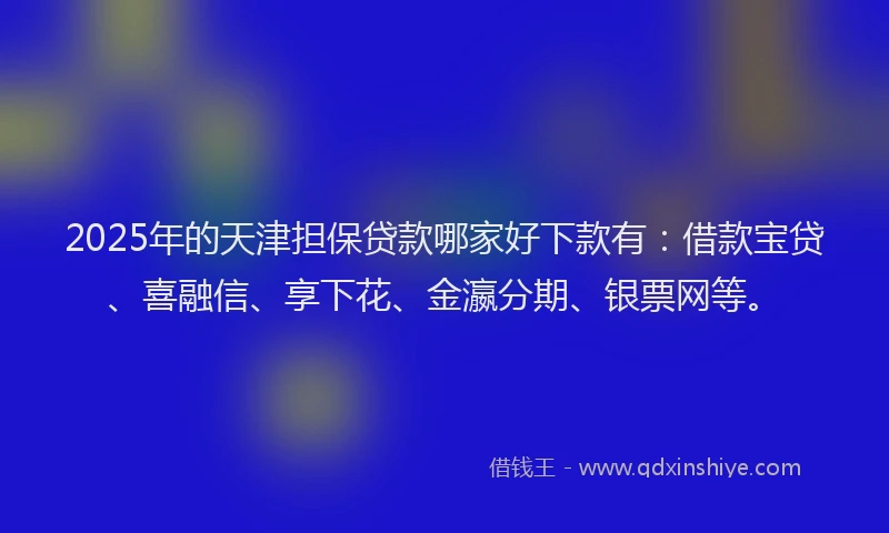2025年的天津担保贷款哪家好下款有：借款宝贷、喜融信、享下花、金瀛分期、银票网等。