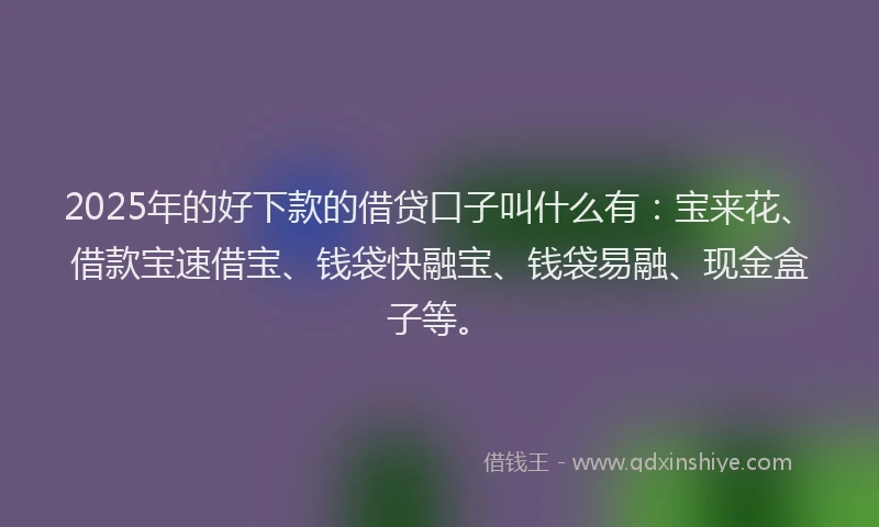 2025年的好下款的借贷口子叫什么有：宝来花、借款宝速借宝、钱袋快融宝、钱袋易融、现金盒子等。