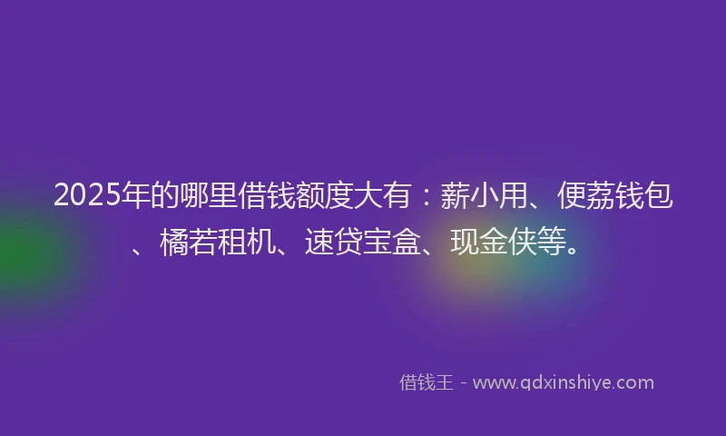 2025年的哪里借钱额度大有：薪小用、便荔钱包、橘若租机、速贷宝盒、现金侠等。