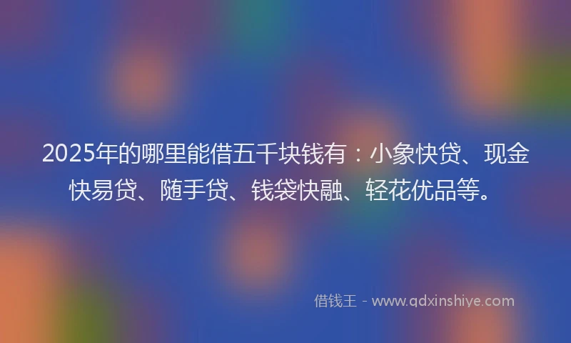 2025年的哪里能借五千块钱有：小象快贷、现金快易贷、随手贷、钱袋快融、轻花优品等。