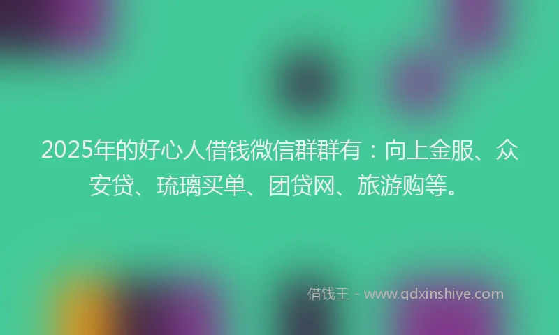 2025年的好心人借钱微信群群有：向上金服、众安贷、琉璃买单、团贷网、旅游购等。