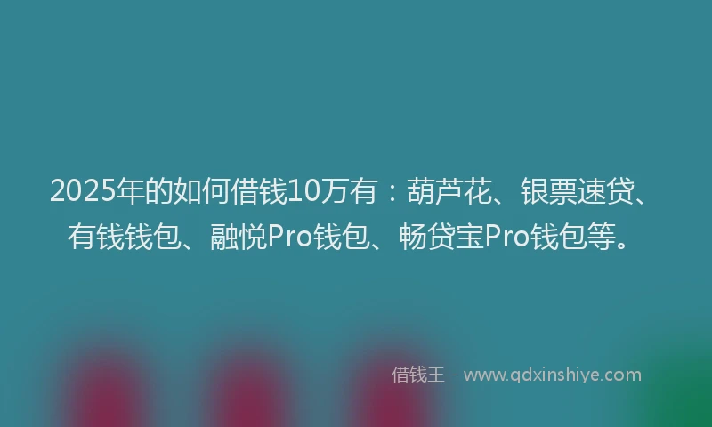 2025年的如何借钱10万有：葫芦花、银票速贷、有钱钱包、融悦Pro钱包、畅贷宝Pro钱包等。
