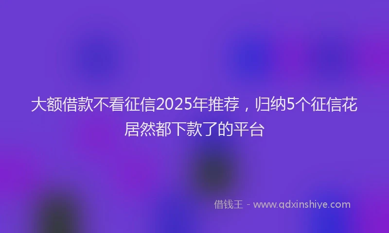 大额借款不看征信2025年推荐，归纳5个征信花居然都下款了的平台