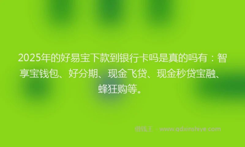 2025年的好易宝下款到银行卡吗是真的吗有：智享宝钱包、好分期、现金飞贷、现金秒贷宝融、蜂狂购等。