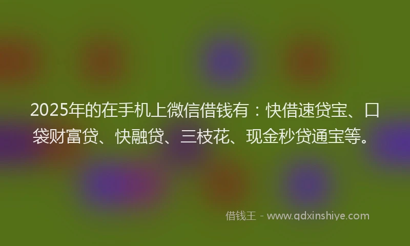 2025年的在手机上微信借钱有：快借速贷宝、口袋财富贷、快融贷、三枝花、现金秒贷通宝等。