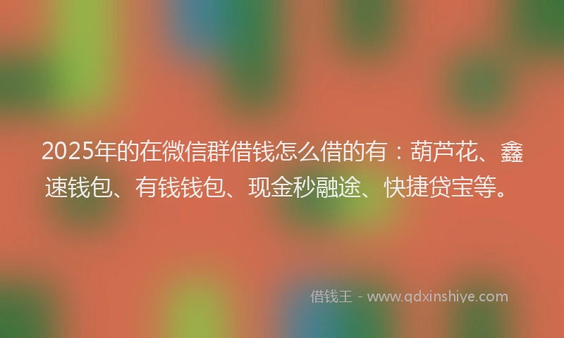 2025年的在微信群借钱怎么借的有：葫芦花、鑫速钱包、有钱钱包、现金秒融途、快捷贷宝等。