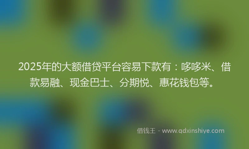 2025年的大额借贷平台容易下款有：哆哆米、借款易融、现金巴士、分期悦、惠花钱包等。