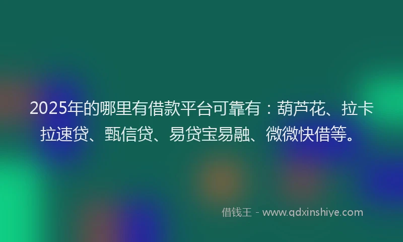 2025年的哪里有借款平台可靠有：葫芦花、拉卡拉速贷、甄信贷、易贷宝易融、微微快借等。