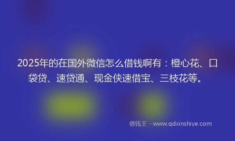 2025年的在国外微信怎么借钱啊有：橙心花、口袋贷、速贷通、现金侠速借宝、三枝花等。