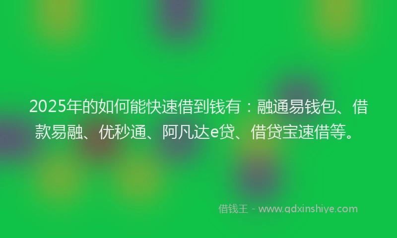 2025年的如何能快速借到钱有：融通易钱包、借款易融、优秒通、阿凡达e贷、借贷宝速借等。