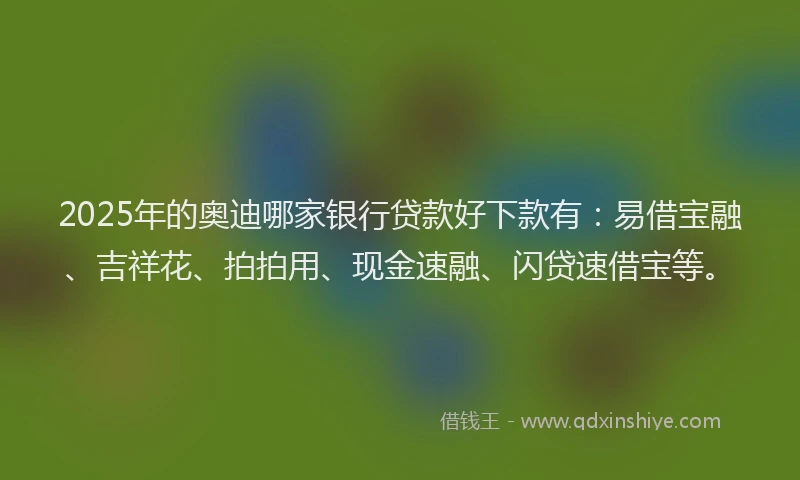 2025年的奥迪哪家银行贷款好下款有：易借宝融、吉祥花、拍拍用、现金速融、闪贷速借宝等。