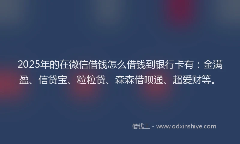 2025年的在微信借钱怎么借钱到银行卡有：金满盈、信贷宝、粒粒贷、森森借呗通、超爱财等。