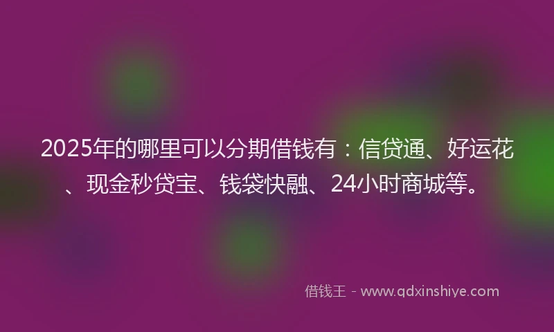 2025年的哪里可以分期借钱有：信贷通、好运花、现金秒贷宝、钱袋快融、24小时商城等。