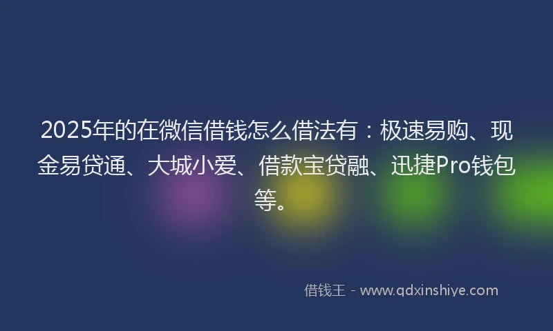 2025年的在微信借钱怎么借法有：极速易购、现金易贷通、大城小爱、借款宝贷融、迅捷Pro钱包等。