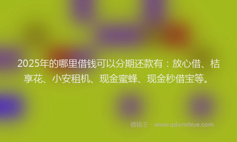 2025年的哪里借钱可以分期还款有：放心借、桔享花、小安租机、现金蜜蜂、现金秒借宝等。
