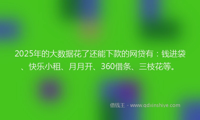2025年的大数据花了还能下款的网贷有：钱进袋、快乐小租、月月开、360借条、三枝花等。
