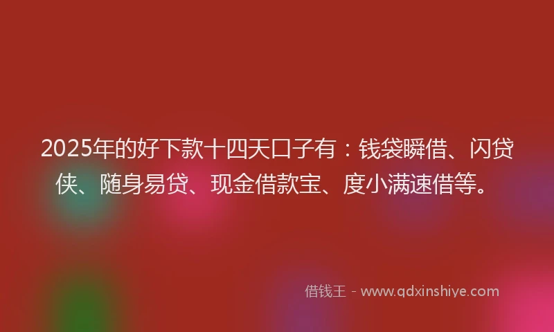 2025年的好下款十四天口子有：钱袋瞬借、闪贷侠、随身易贷、现金借款宝、度小满速借等。