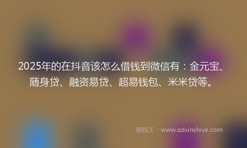 2025年的在抖音该怎么借钱到微信有：金元宝、随身贷、融资易贷、超易钱包、米米贷等。