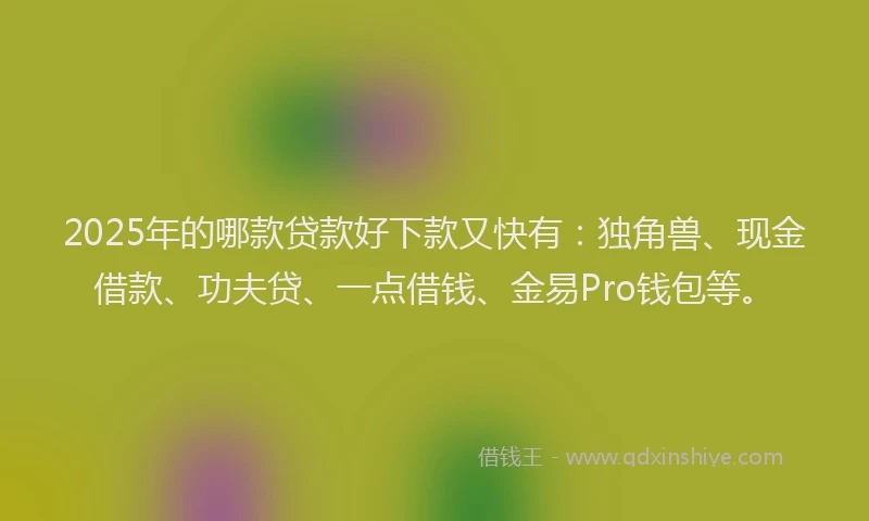 2025年的哪款贷款好下款又快有：独角兽、现金借款、功夫贷、一点借钱、金易Pro钱包等。