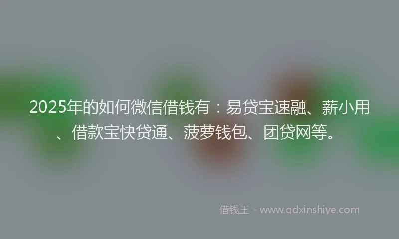 2025年的如何微信借钱有：易贷宝速融、薪小用、借款宝快贷通、菠萝钱包、团贷网等。