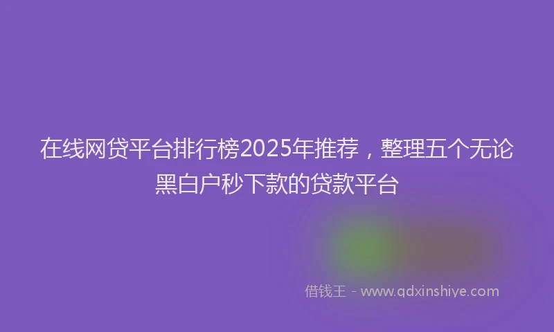 在线网贷平台排行榜2025年推荐，整理五个无论黑白户秒下款的贷款平台