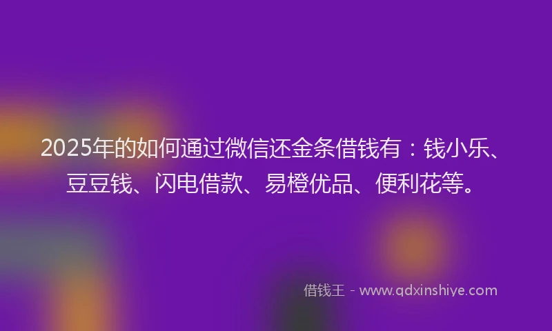 2025年的如何通过微信还金条借钱有：钱小乐、豆豆钱、闪电借款、易橙优品、便利花等。