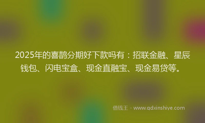 2025年的喜鹊分期好下款吗有：招联金融、星辰钱包、闪电宝盒、现金直融宝、现金易贷等。