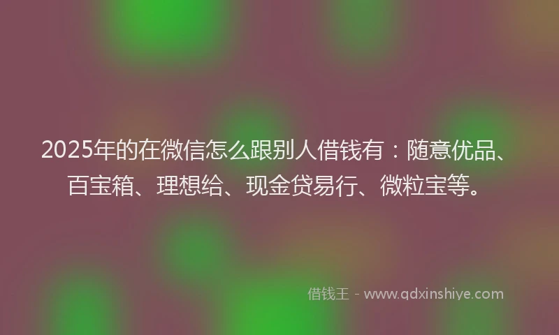 2025年的在微信怎么跟别人借钱有：随意优品、百宝箱、理想给、现金贷易行、微粒宝等。