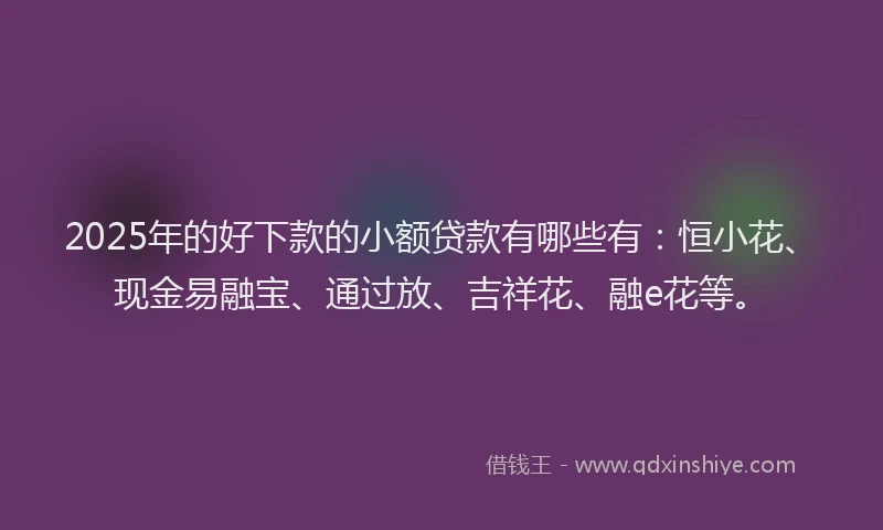 2025年的好下款的小额贷款有哪些有：恒小花、现金易融宝、通过放、吉祥花、融e花等。