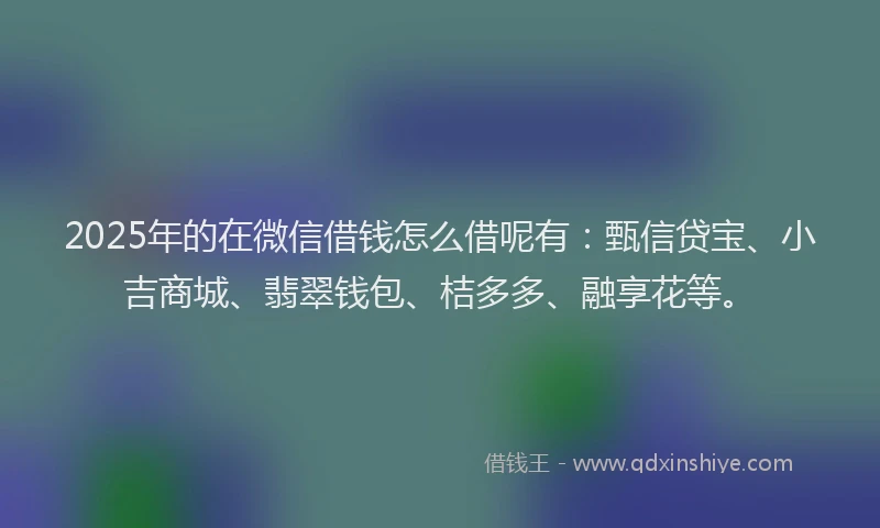 2025年的在微信借钱怎么借呢有：甄信贷宝、小吉商城、翡翠钱包、桔多多、融享花等。