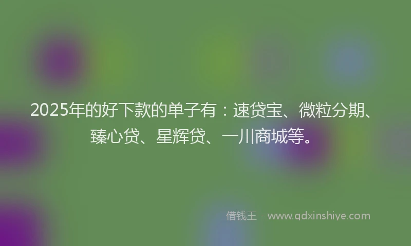 2025年的好下款的单子有：速贷宝、微粒分期、臻心贷、星辉贷、一川商城等。