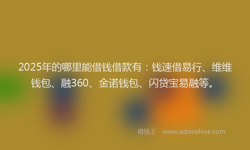 2025年的哪里能借钱借款有：钱速借易行、维维钱包、融360、金诺钱包、闪贷宝易融等。