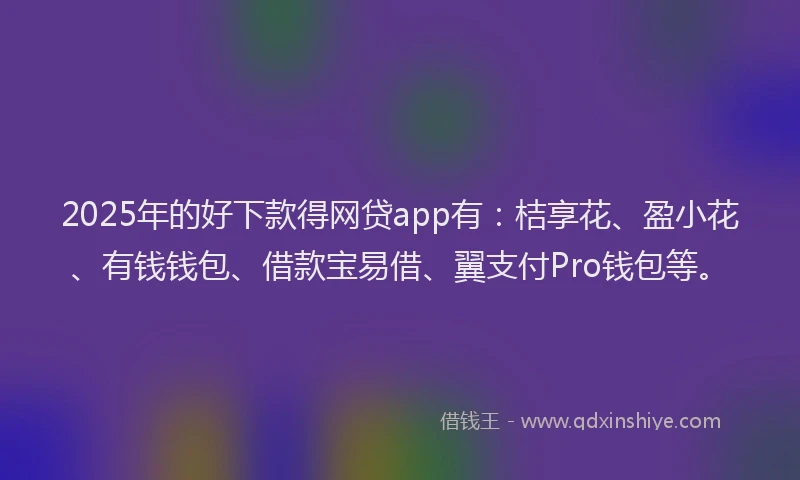 2025年的好下款得网贷app有：桔享花、盈小花、有钱钱包、借款宝易借、翼支付Pro钱包等。