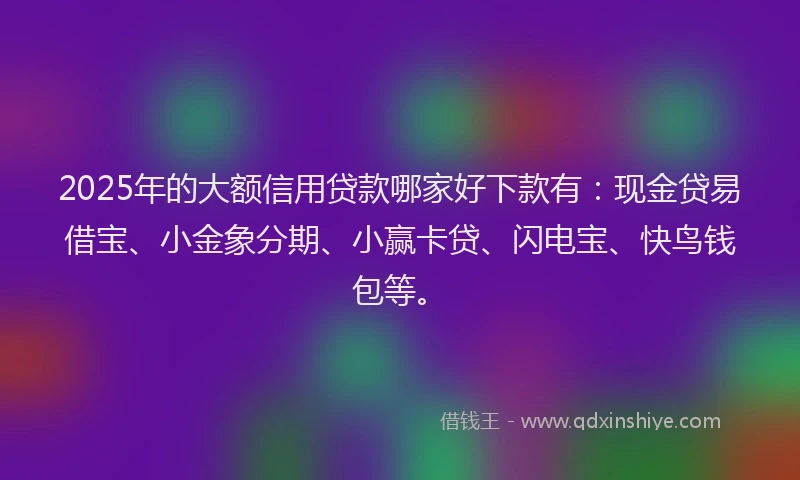 2025年的大额信用贷款哪家好下款有：现金贷易借宝、小金象分期、小赢卡贷、闪电宝、快鸟钱包等。