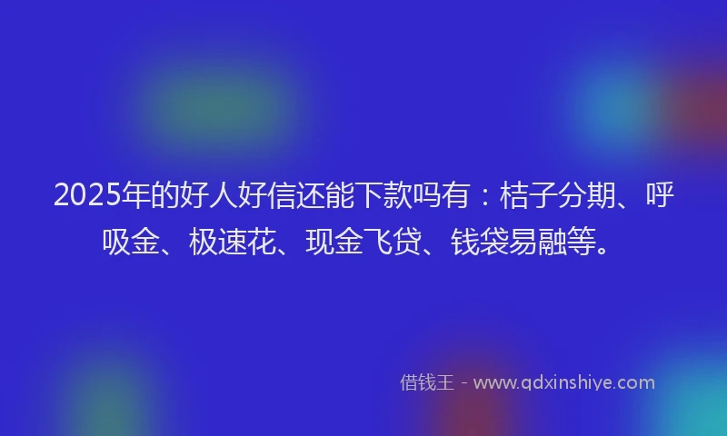 2025年的好人好信还能下款吗有：桔子分期、呼吸金、极速花、现金飞贷、钱袋易融等。