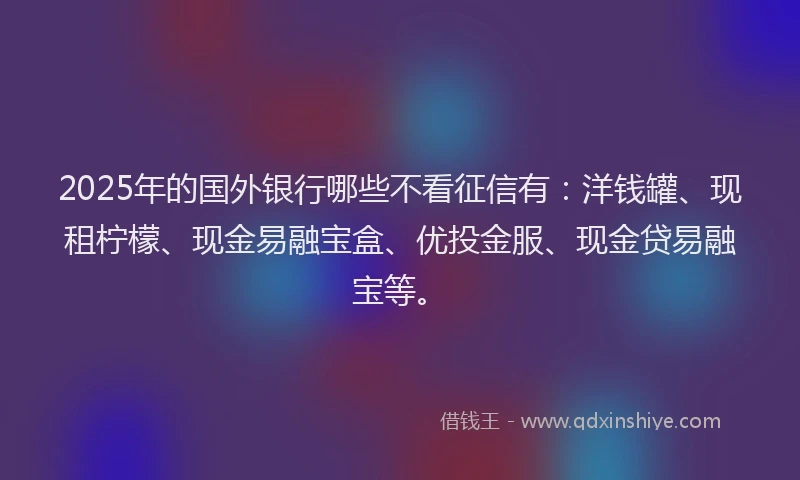 2025年的国外银行哪些不看征信有：洋钱罐、现租柠檬、现金易融宝盒、优投金服、现金贷易融宝等。