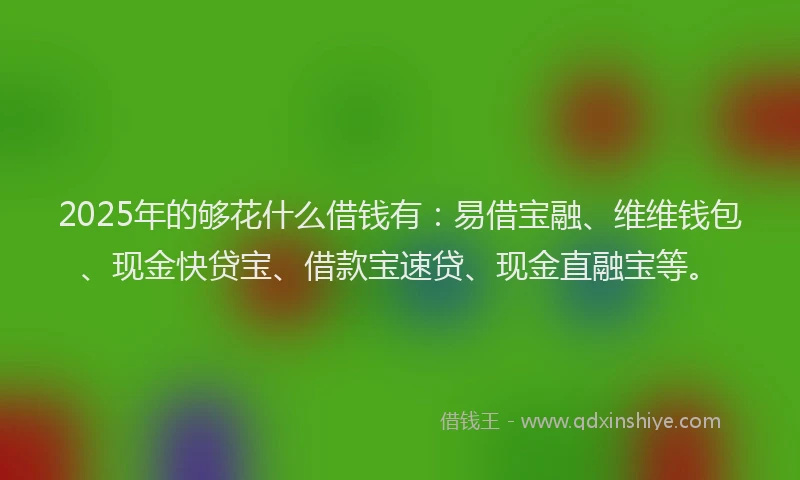 2025年的够花什么借钱有：易借宝融、维维钱包、现金快贷宝、借款宝速贷、现金直融宝等。
