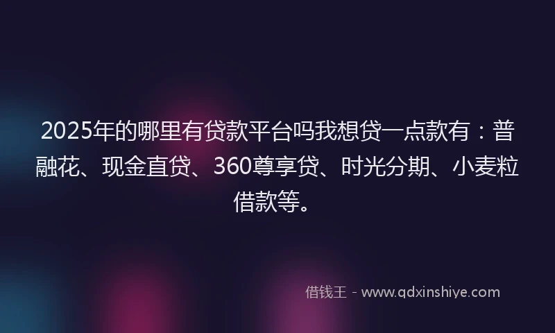 2025年的哪里有贷款平台吗我想贷一点款有：普融花、现金直贷、360尊享贷、时光分期、小麦粒借款等。