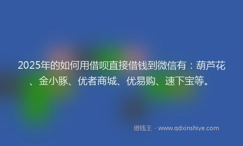 2025年的如何用借呗直接借钱到微信有：葫芦花、金小豚、优者商城、优易购、速下宝等。