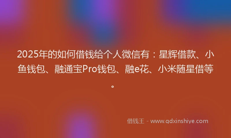 2025年的如何借钱给个人微信有：星辉借款、小鱼钱包、融通宝Pro钱包、融e花、小米随星借等。