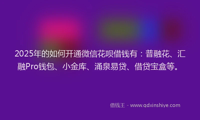 2025年的如何开通微信花呗借钱有：普融花、汇融Pro钱包、小金库、涌泉易贷、借贷宝盒等。