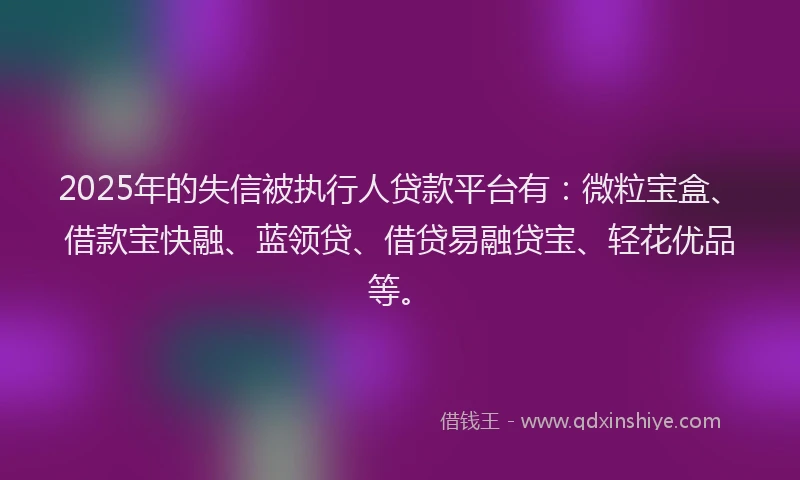 2025年的失信被执行人贷款平台有：微粒宝盒、借款宝快融、蓝领贷、借贷易融贷宝、轻花优品等。