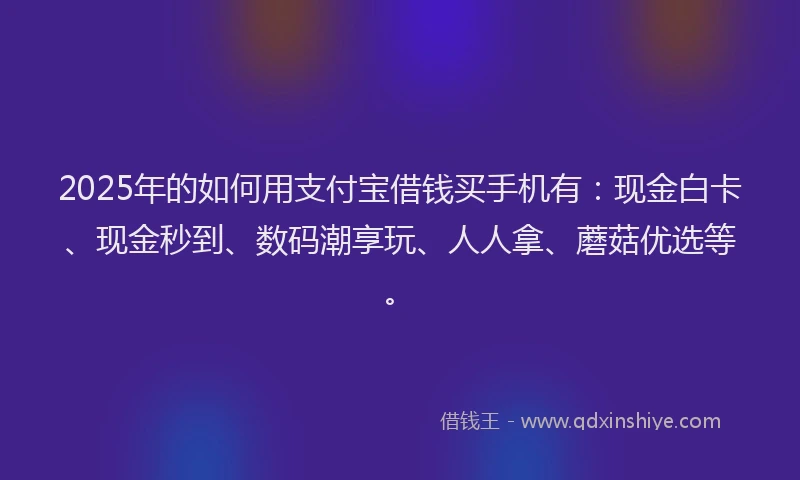 2025年的如何用支付宝借钱买手机有：现金白卡、现金秒到、数码潮享玩、人人拿、蘑菇优选等。