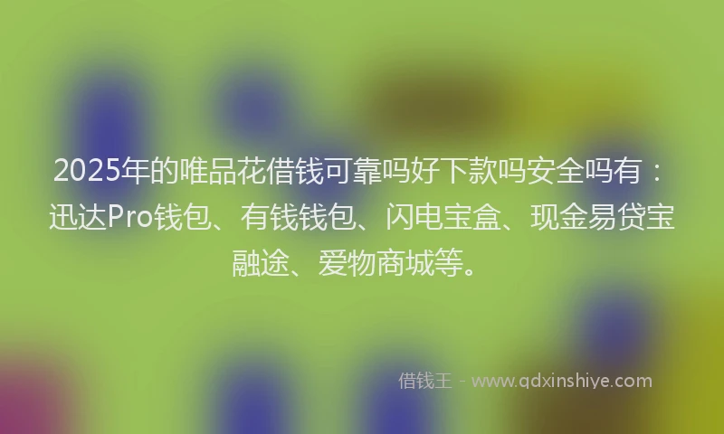 2025年的唯品花借钱可靠吗好下款吗安全吗有：迅达Pro钱包、有钱钱包、闪电宝盒、现金易贷宝融途、爱物商城等。
