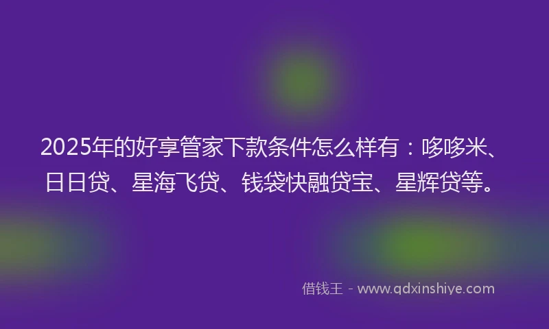 2025年的好享管家下款条件怎么样有：哆哆米、日日贷、星海飞贷、钱袋快融贷宝、星辉贷等。