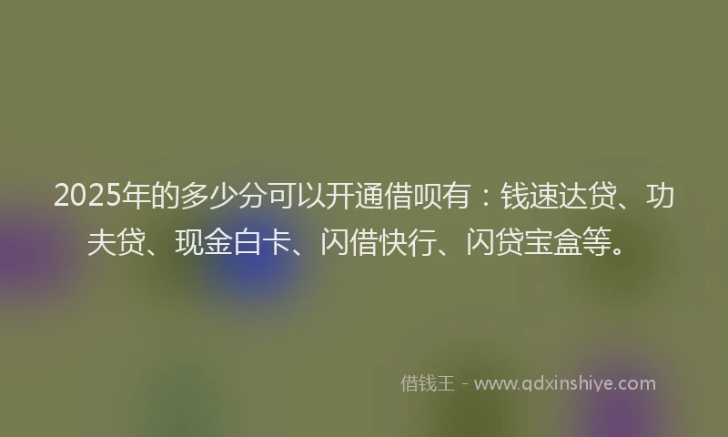 2025年的多少分可以开通借呗有：钱速达贷、功夫贷、现金白卡、闪借快行、闪贷宝盒等。